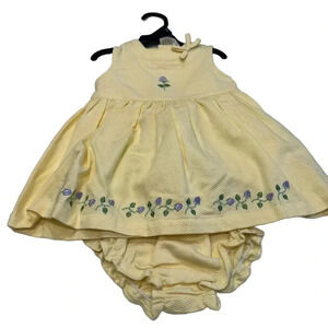 NWT Little Me Infant Girls cotton dress Yellow W/embroidered flowers 9 Months